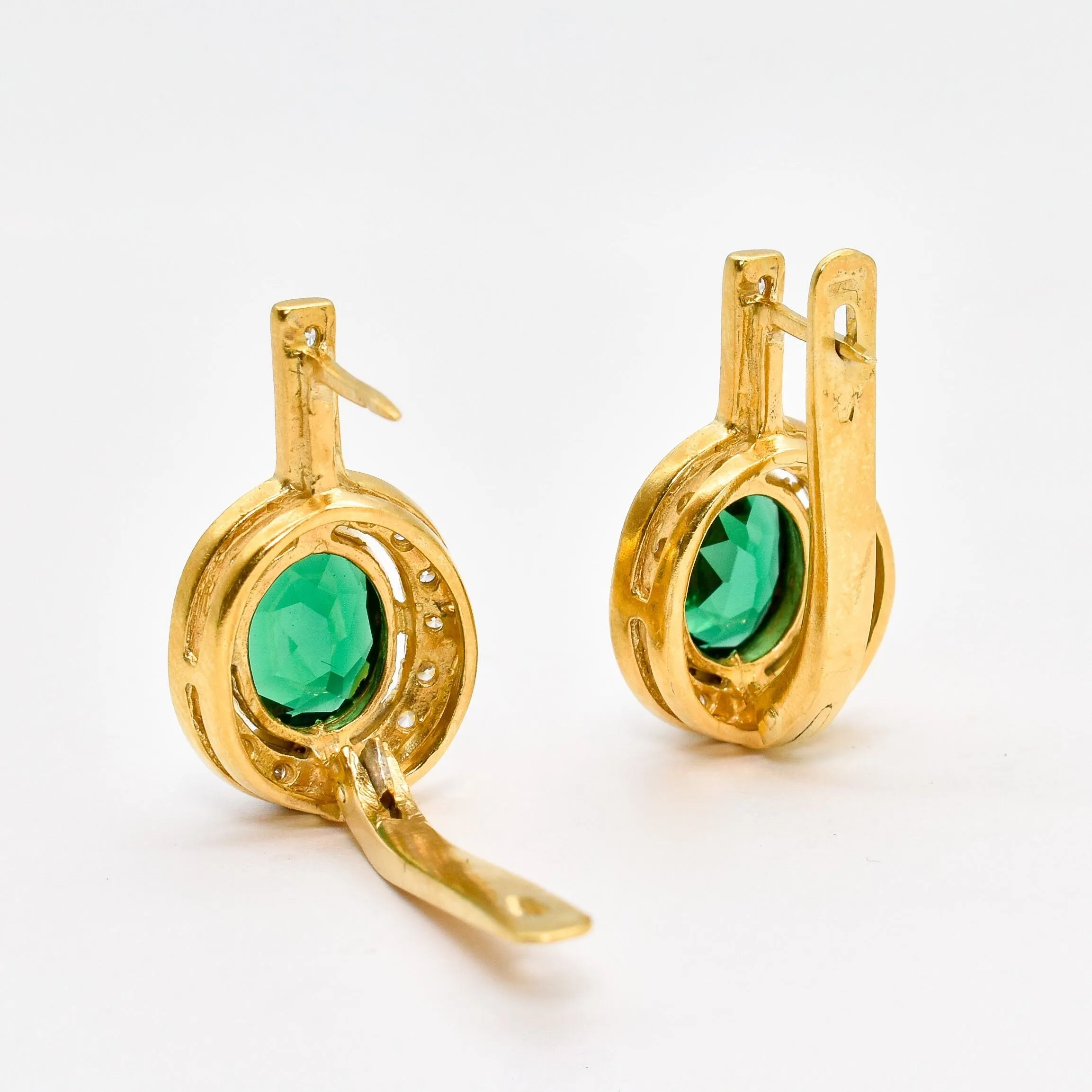 Gold Emerald Earrings - Created Emerald, Green Victorian Earrings