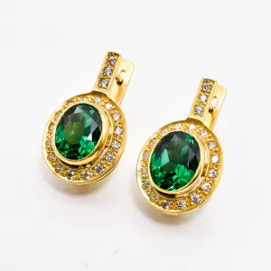 Gold Emerald Earrings - Created Emerald, Green Victorian Earrings