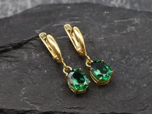 Gold Emerald Earrings - Dangling Green Earrings, Long Emerald Earrings