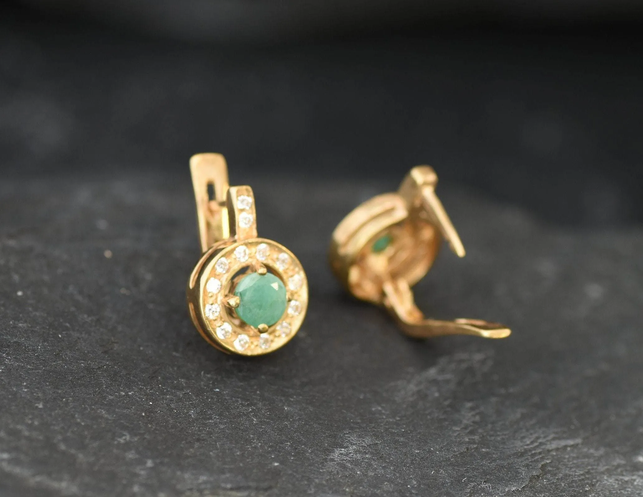 Gold Emerald Earrings - Natural Emerald Earrings, Dainty Emerald Studs