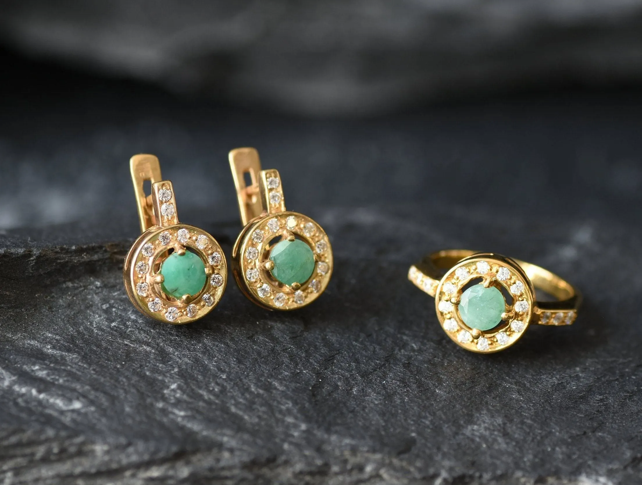 Gold Emerald Earrings - Natural Emerald Earrings, Dainty Emerald Studs