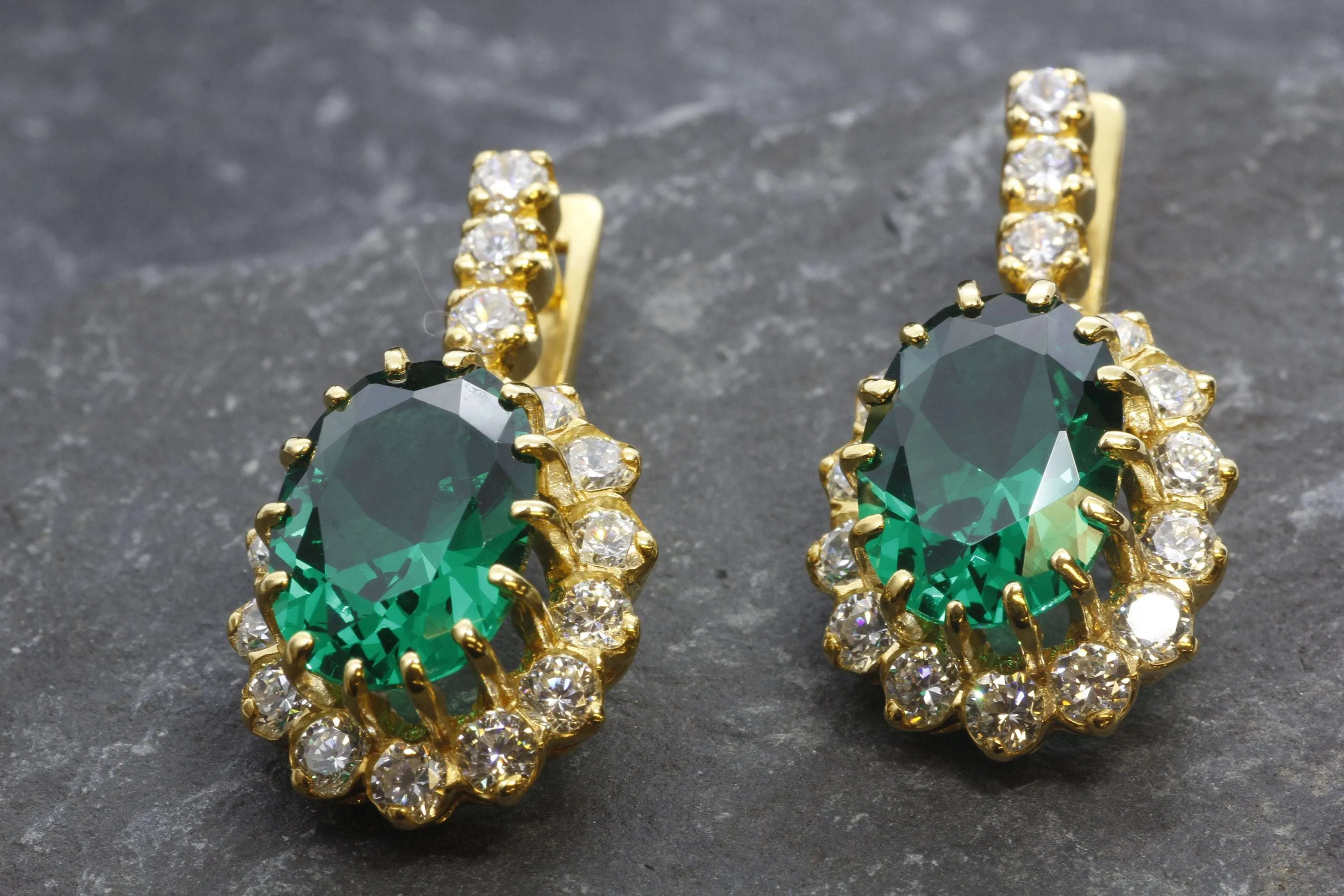 Gold Emerald Earrings - Princess Diana Earrings, Long Green Earrings