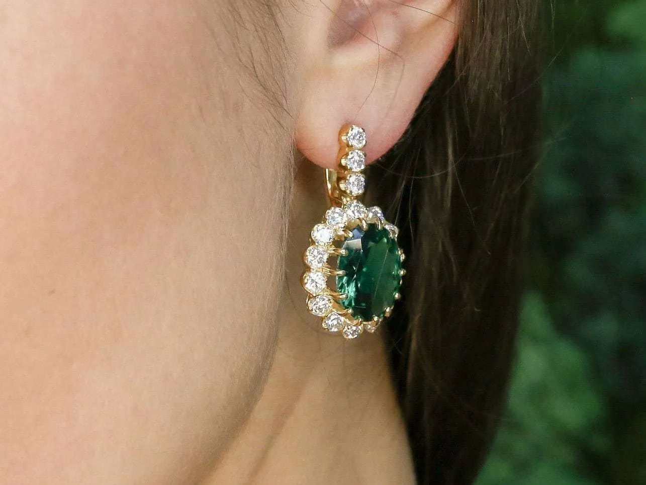 Gold Emerald Earrings - Princess Diana Earrings, Long Green Earrings