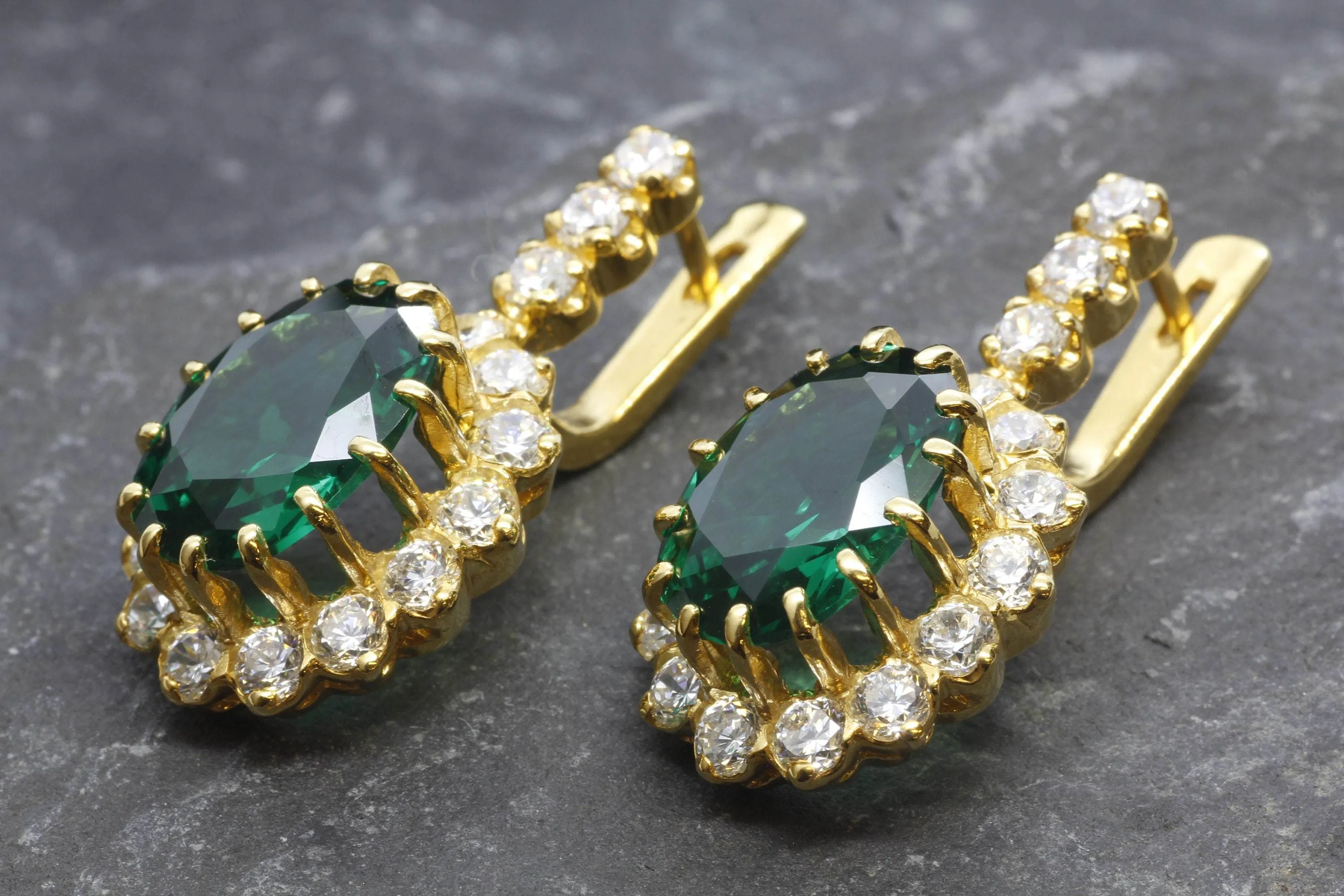 Gold Emerald Earrings - Princess Diana Earrings, Long Green Earrings