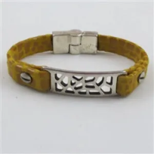 Gold Leather Bracelet ID Style Bracelet