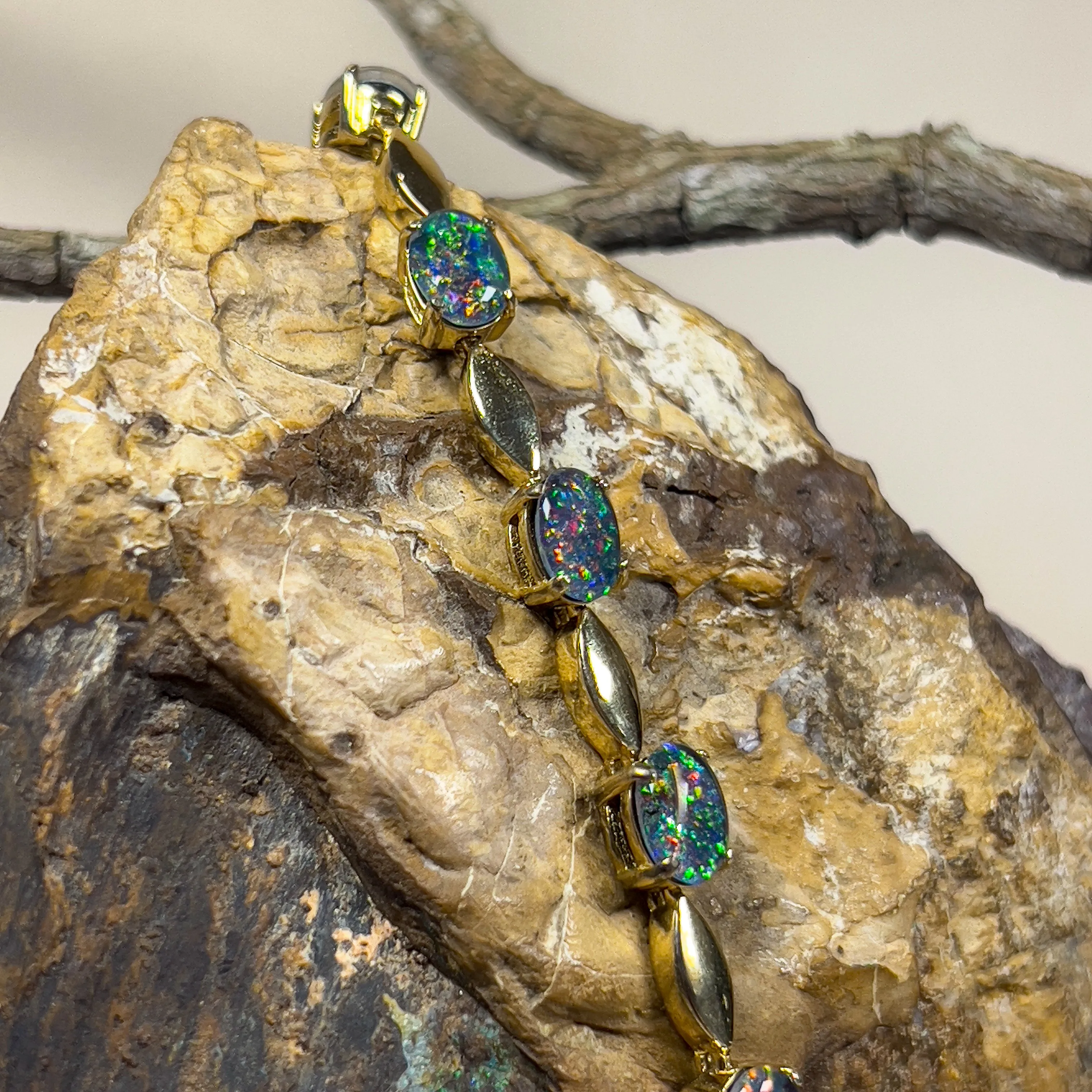 Gold Plated Silver 8x6mm Opal triplet and marquise shape alternating bracelet