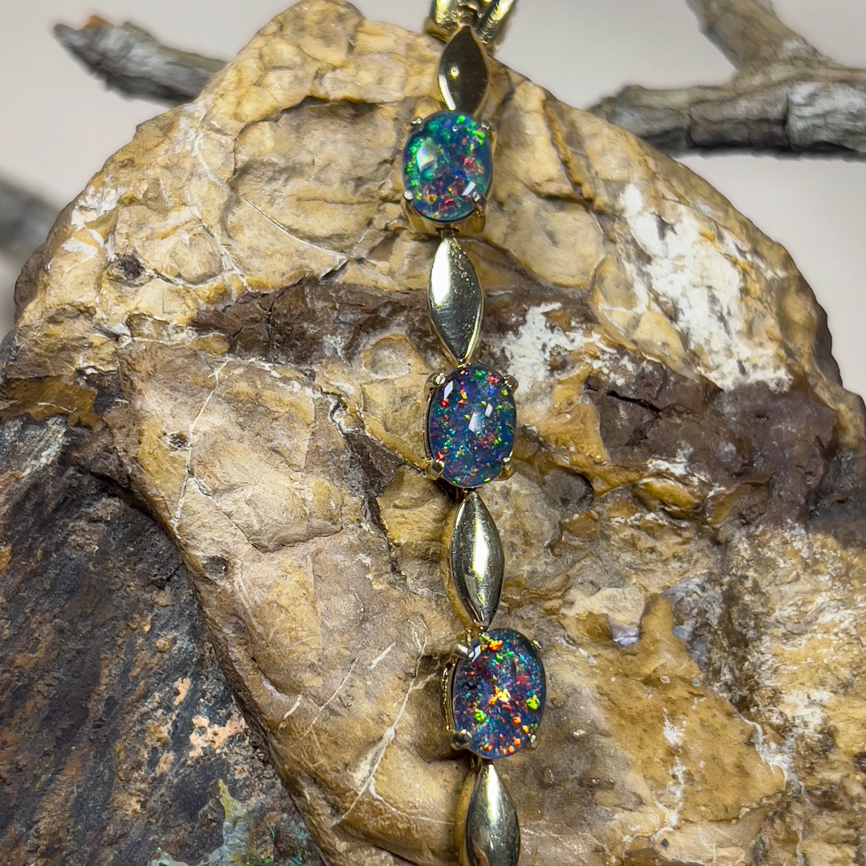 Gold Plated Silver 8x6mm Opal triplet and marquise shape alternating bracelet