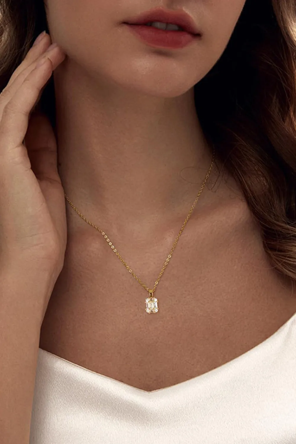 Gold Square Zircon Pendant Necklace