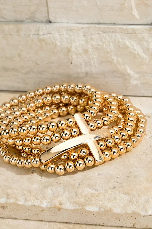 Gold-tone Multi-layer Cross Beaded Bracelet