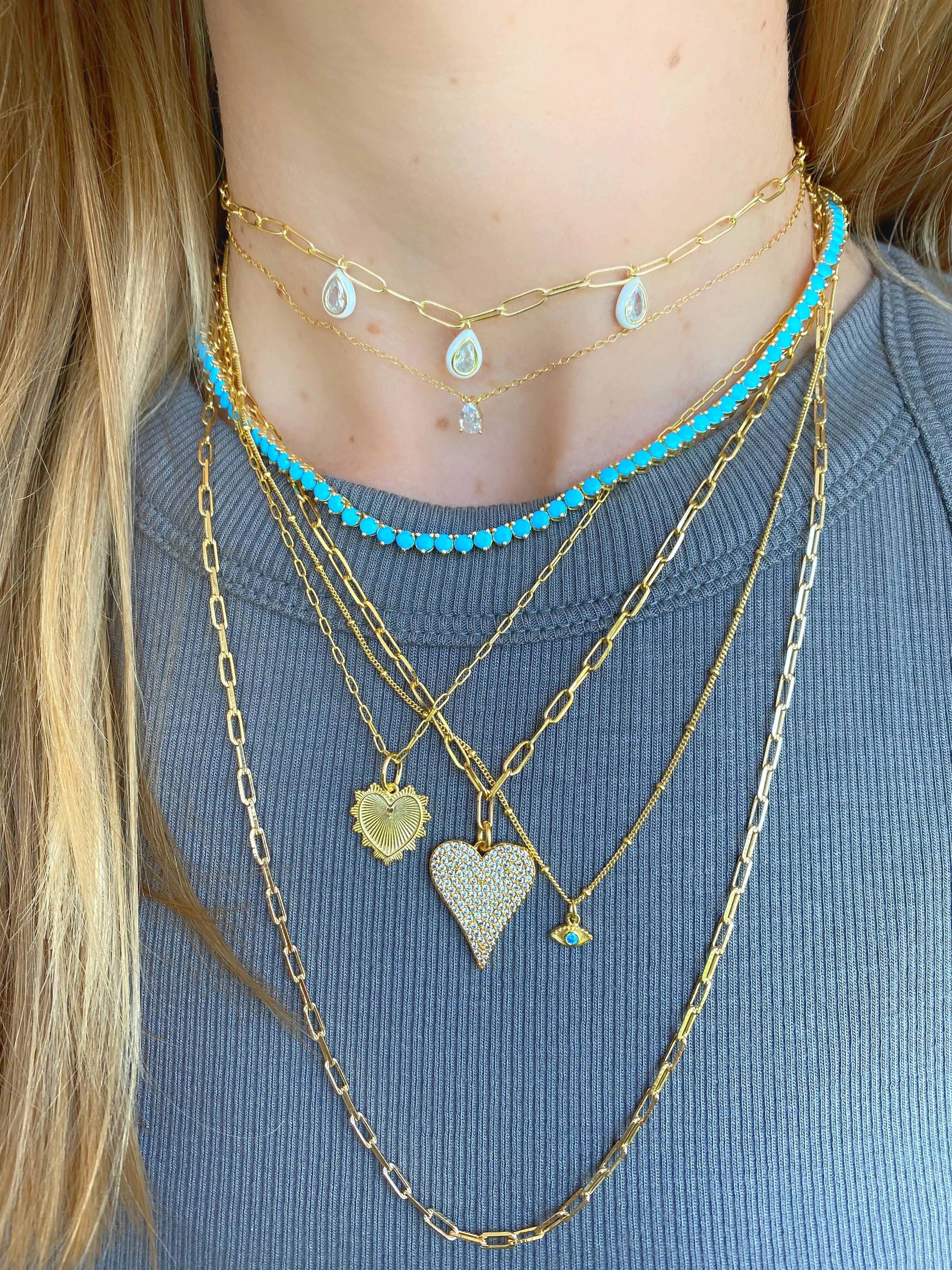 Gold Turquoise Tennis Necklace