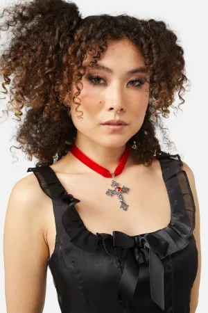 Goth Cross Velvet Choker