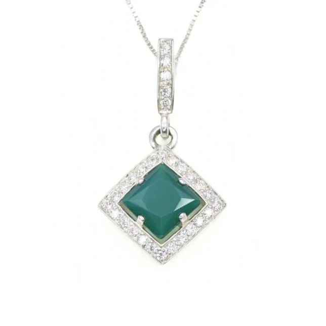 Green Emerald Pendant - Vintage Emerald Necklace - Princess Cut Silver Necklace