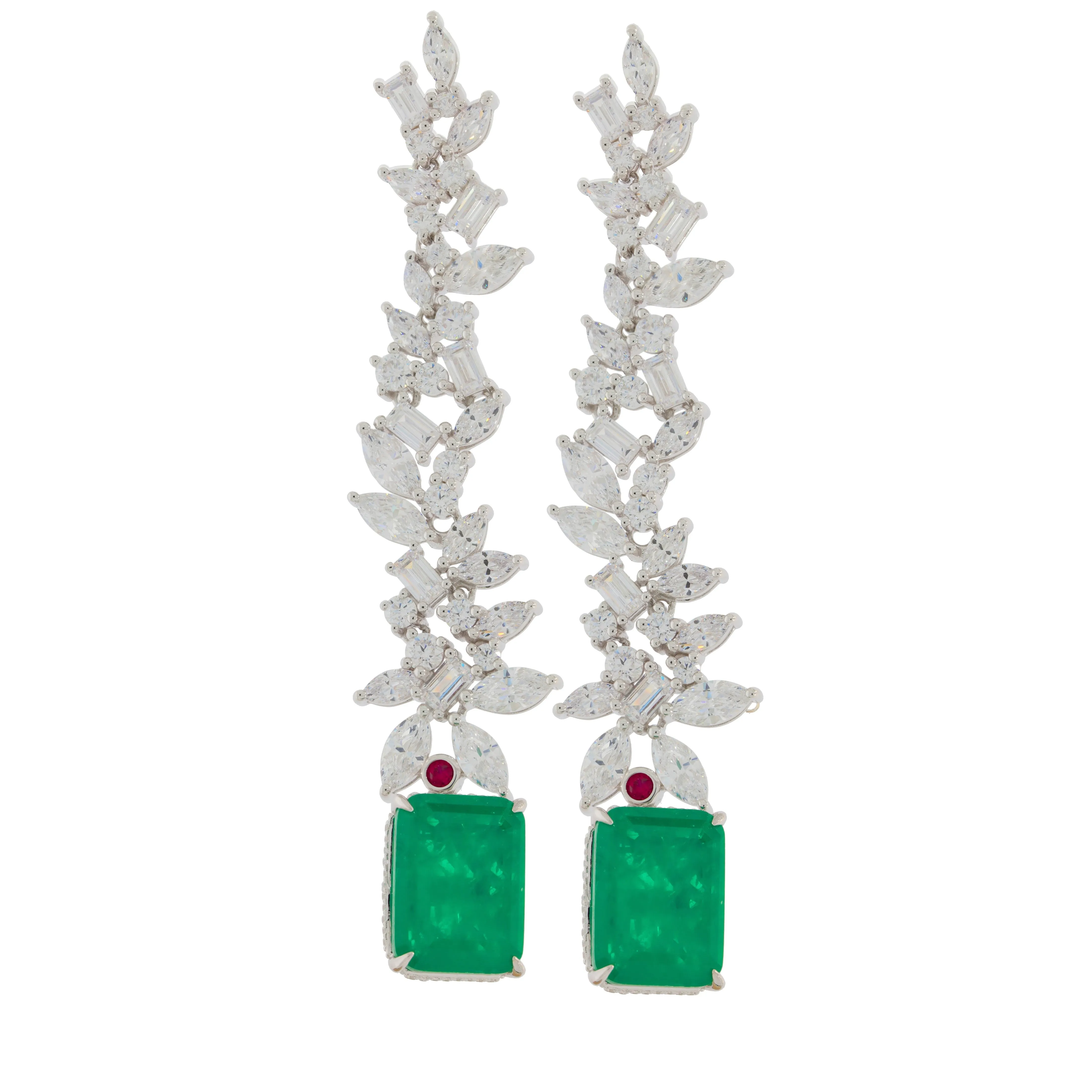 Green Emerald Sterling Silver Earrings with Accent