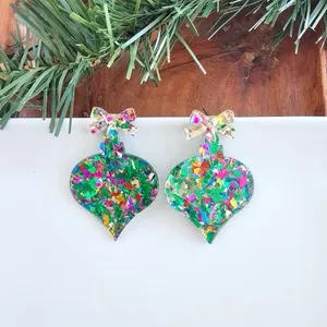 Green Sparkle Ornament Earrings