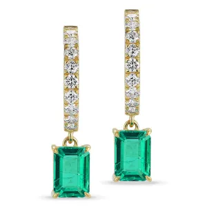 Grown Diamond & Emerald Drop Earrings in 14K Yellow Gold