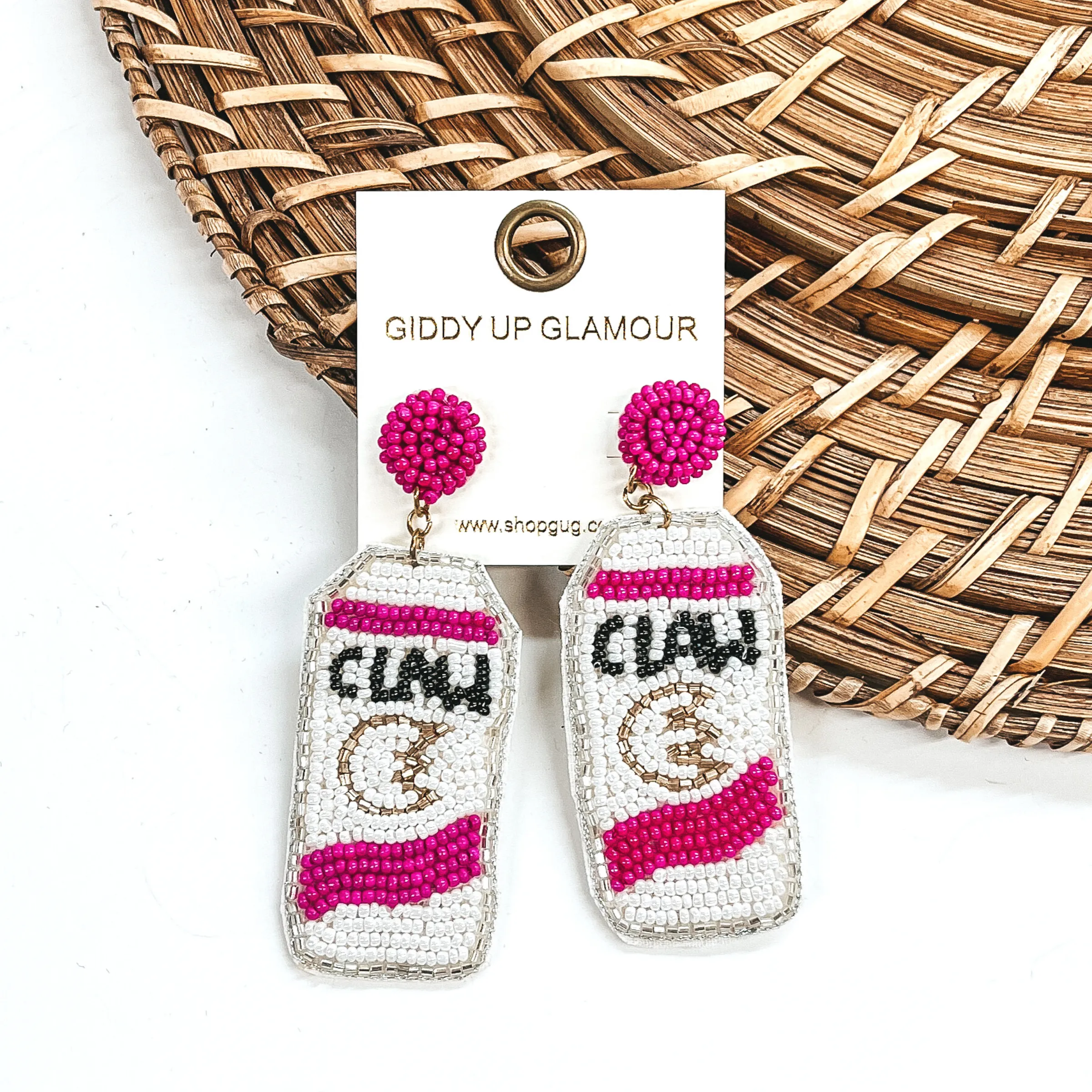 Hard Seltzer Can Earrings in White/Pink