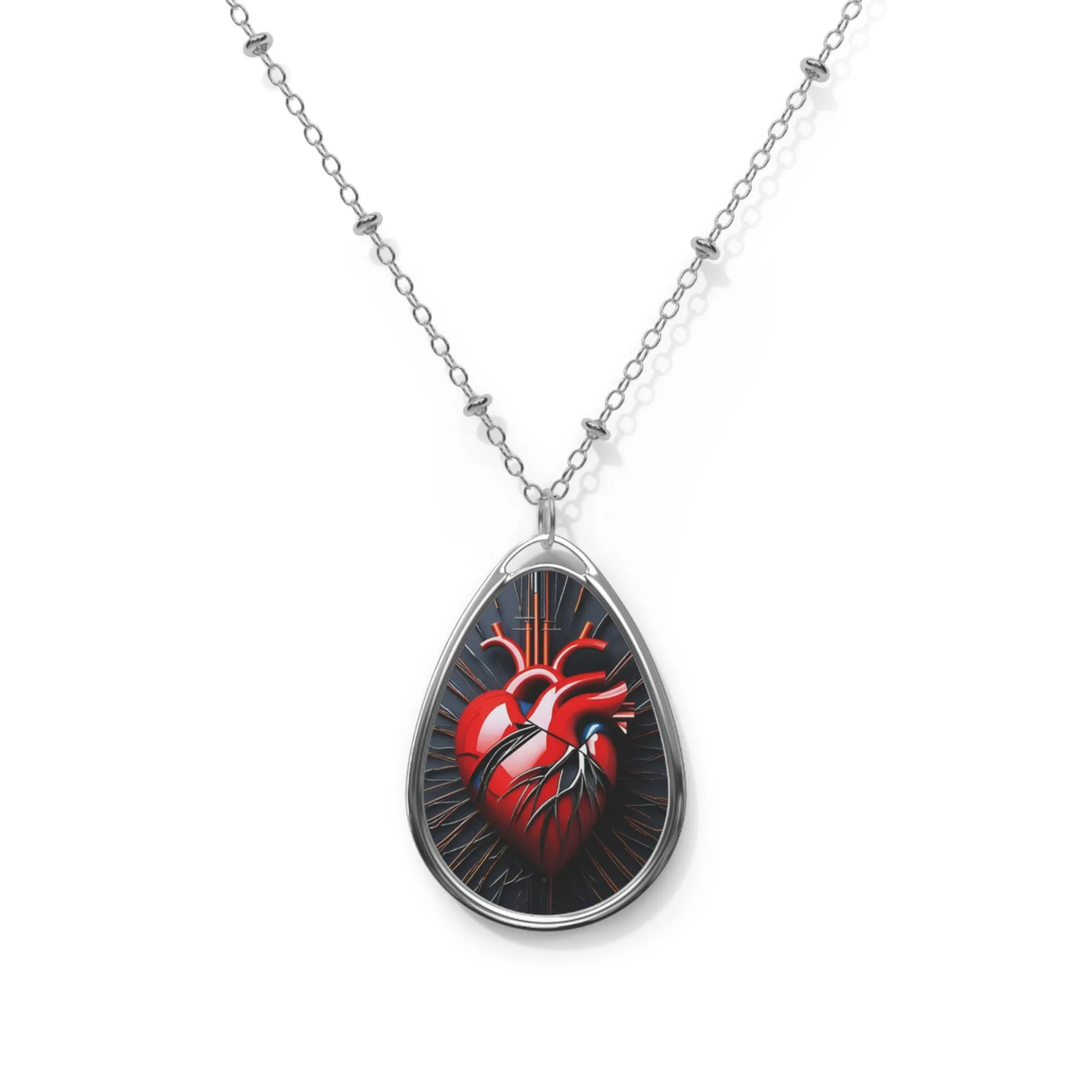 Heart of Steel Pendant Oval Necklace