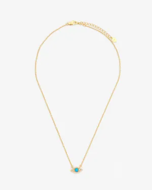 Iced Blue Opal Mini Evil Eye Necklace - Gold