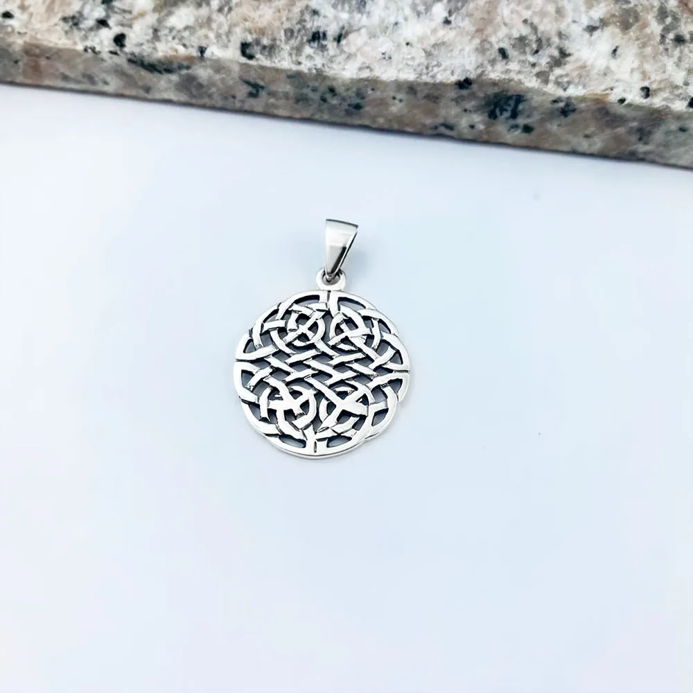 Irish Gaelic Celtic Dara Knot Round 925 Sterling Silver Pendant