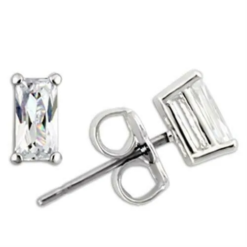 Jewellery Kingdom Stud Emerald Cut Sterling Silver Cubic Zirconia Earrings (Silver)