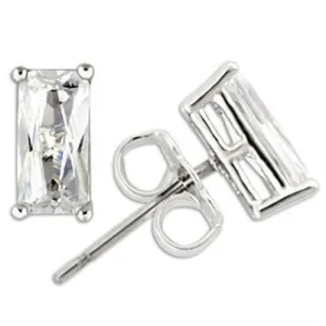 Jewellery Kingdom Stud Emerald Cut Sterling Silver Cubic Zirconia Earrings (Silver)