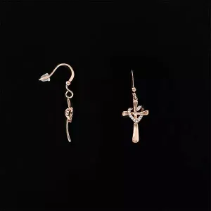 Ladies Rose Gold Cross Heart Earrings