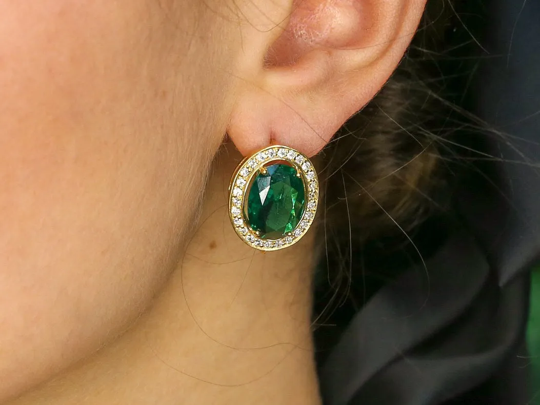 Large Emerald Earrings - Gold Emerald Earrings, Green Vintage Earrings