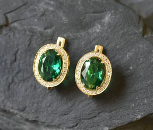 Large Emerald Earrings - Gold Emerald Earrings, Green Vintage Earrings