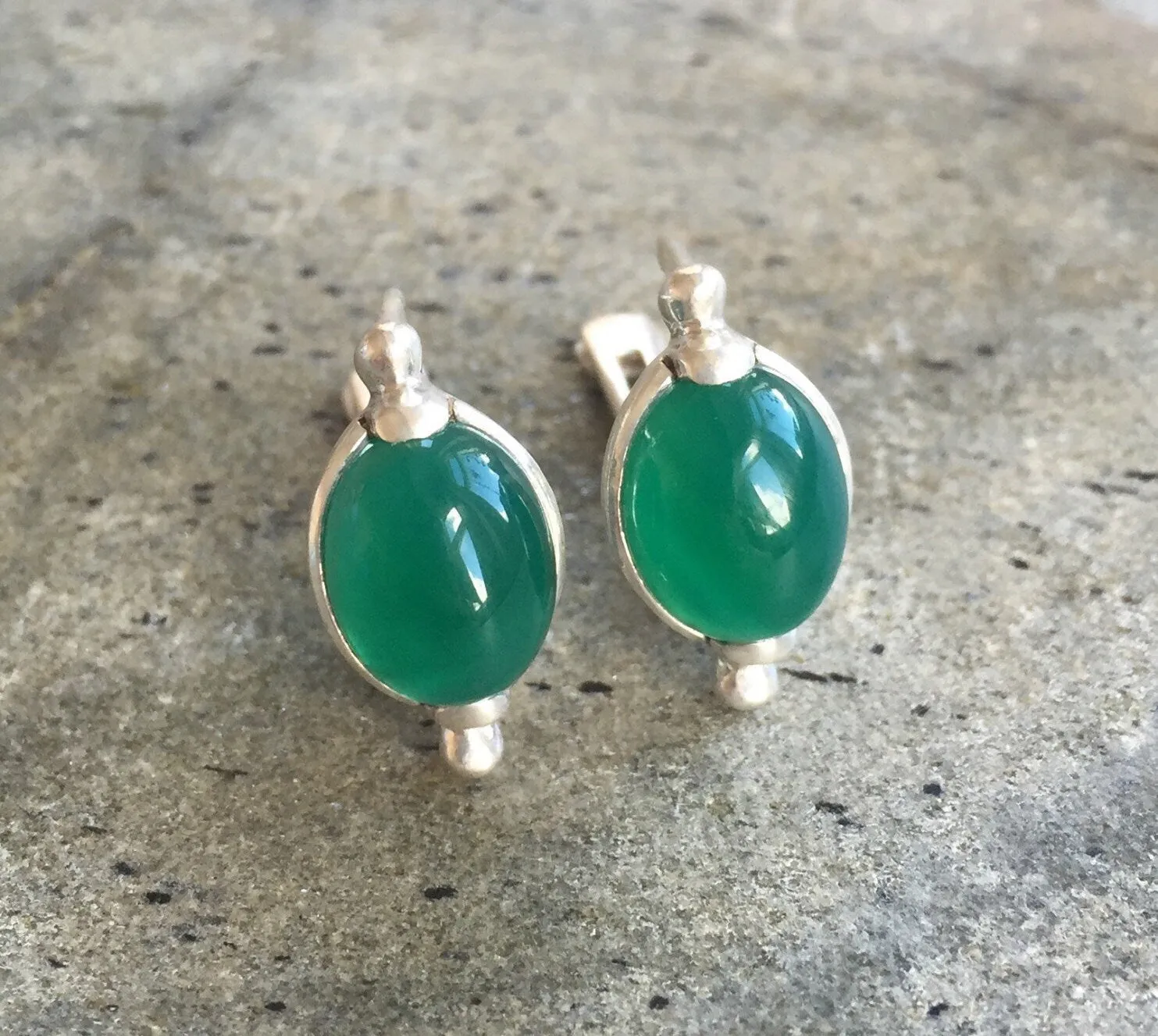 Large Emerald Studs - Green Oval Earrings, Silver Emerald Earrings