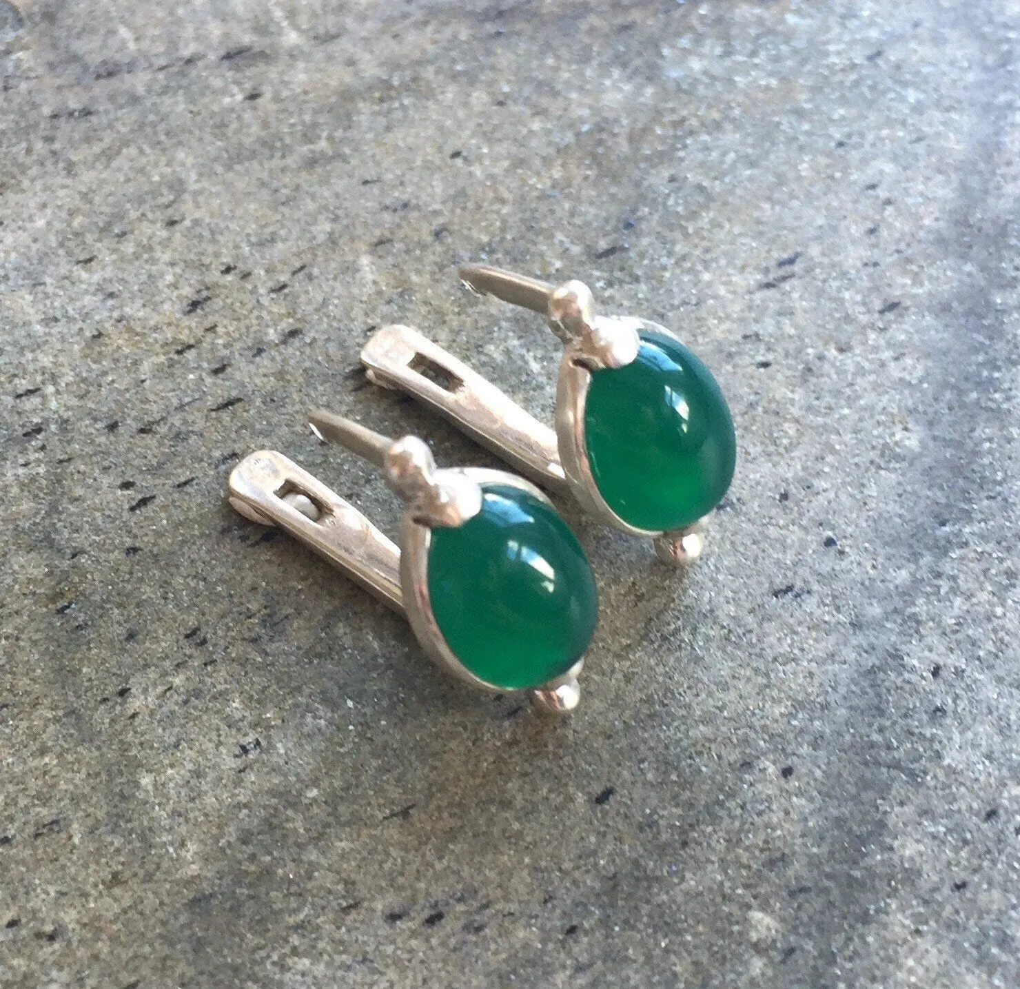 Large Emerald Studs - Green Oval Earrings, Silver Emerald Earrings