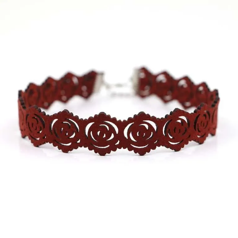 Laser Cut Rose Velvet Choker Necklace