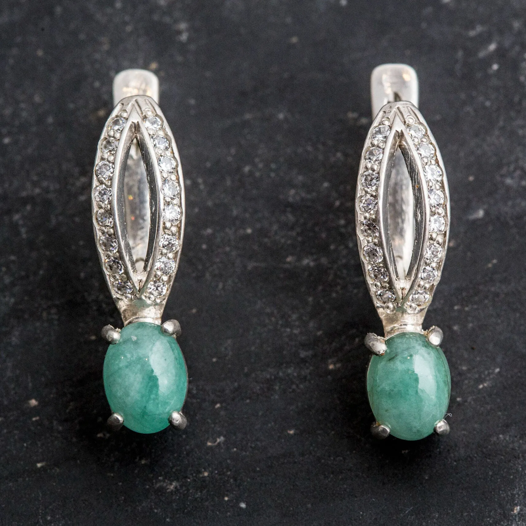 Long Emerald Earrings - Classy Vintage Earrings - Green Oval Earrings