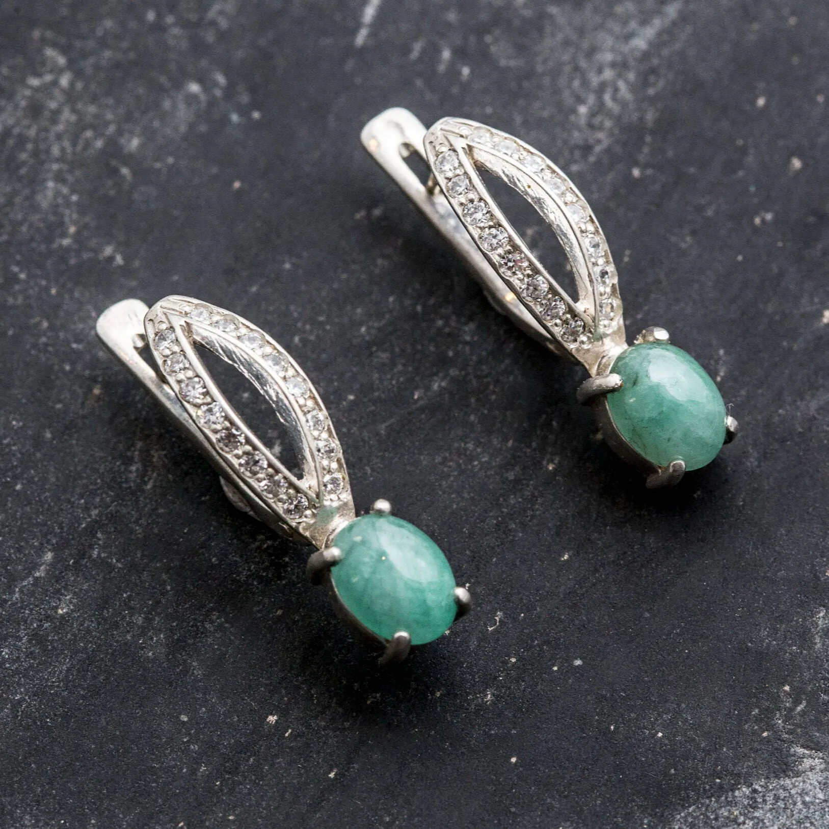 Long Emerald Earrings - Classy Vintage Earrings - Green Oval Earrings