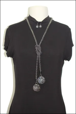 Long Metal Rope Necklace Set w/Glass Ball Pendants