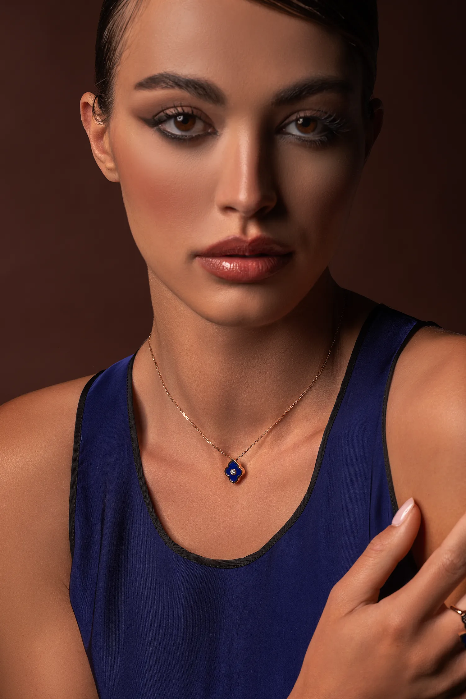 LUCE COLOUR - PENDANT ROSE GOLD LAPIS LAZULI & 1 DIAMOND S