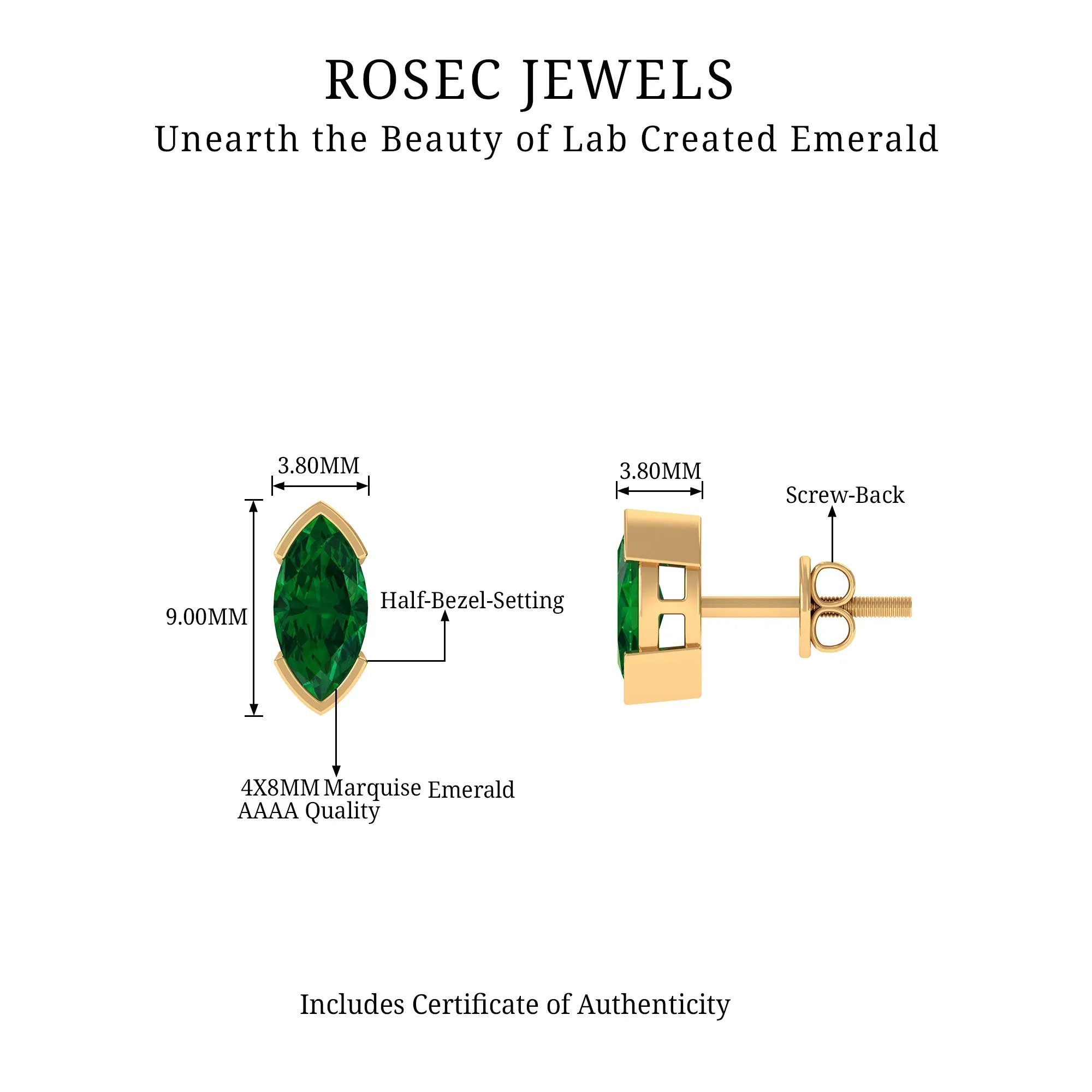 Marquise Cut Lab Grown Emerald Solitaire Stud Earrings