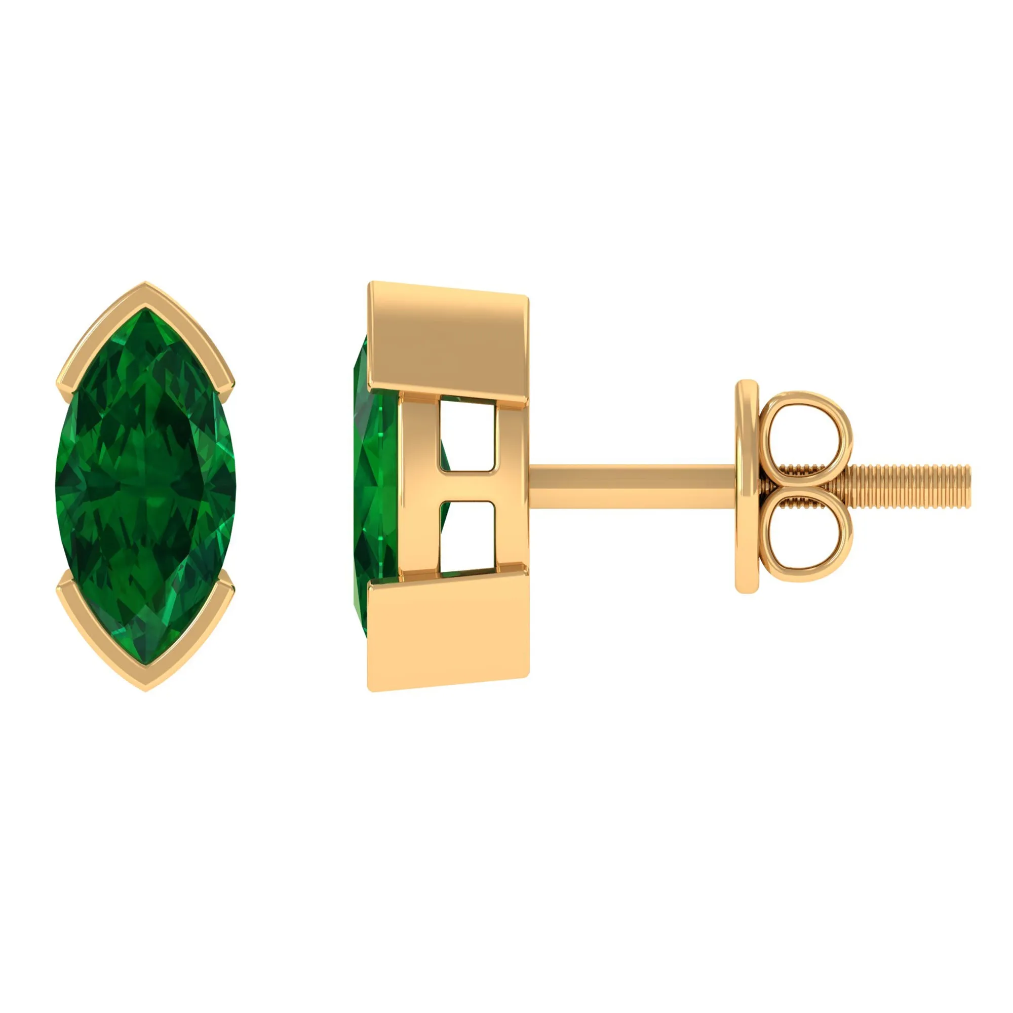 Marquise Cut Lab Grown Emerald Solitaire Stud Earrings