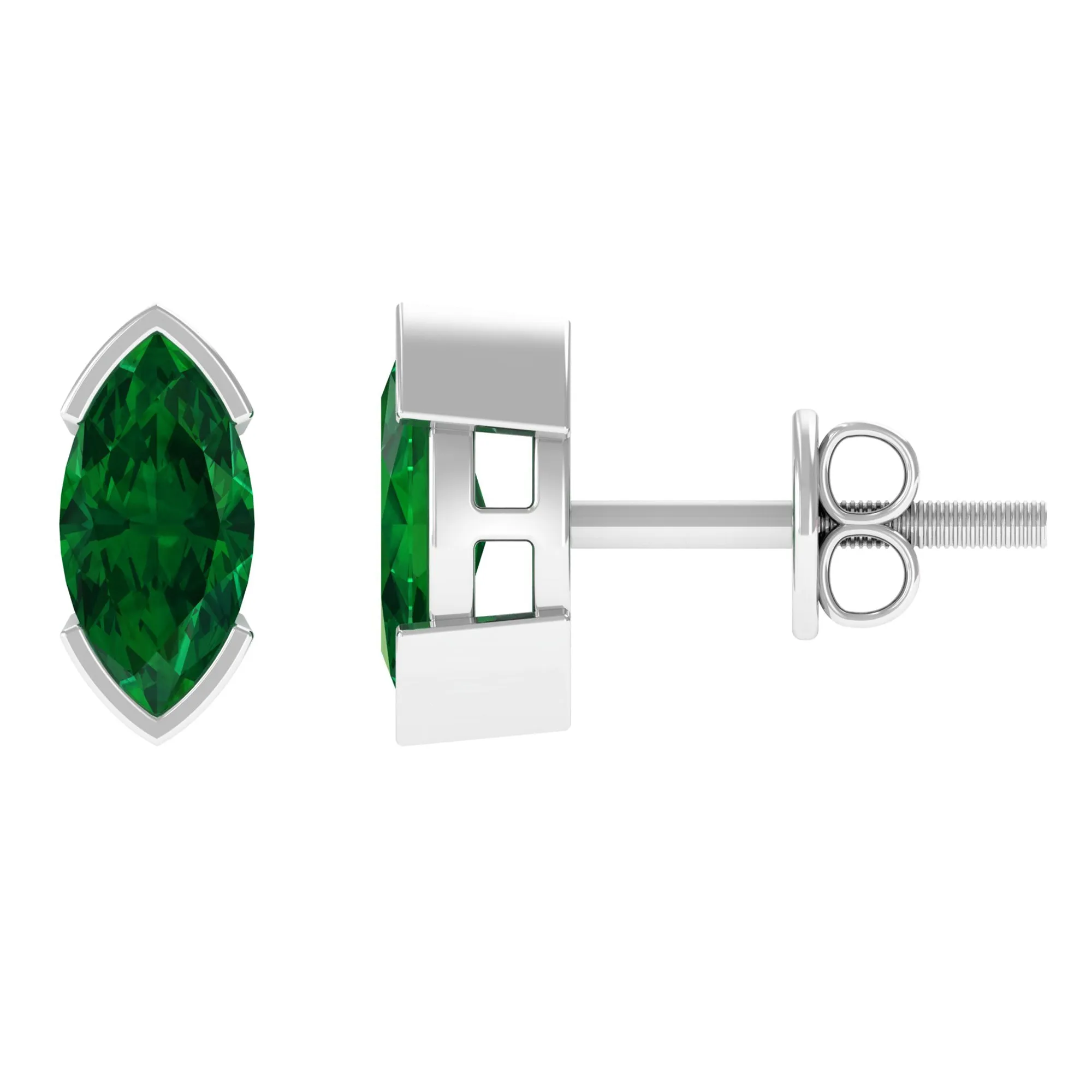 Marquise Cut Lab Grown Emerald Solitaire Stud Earrings