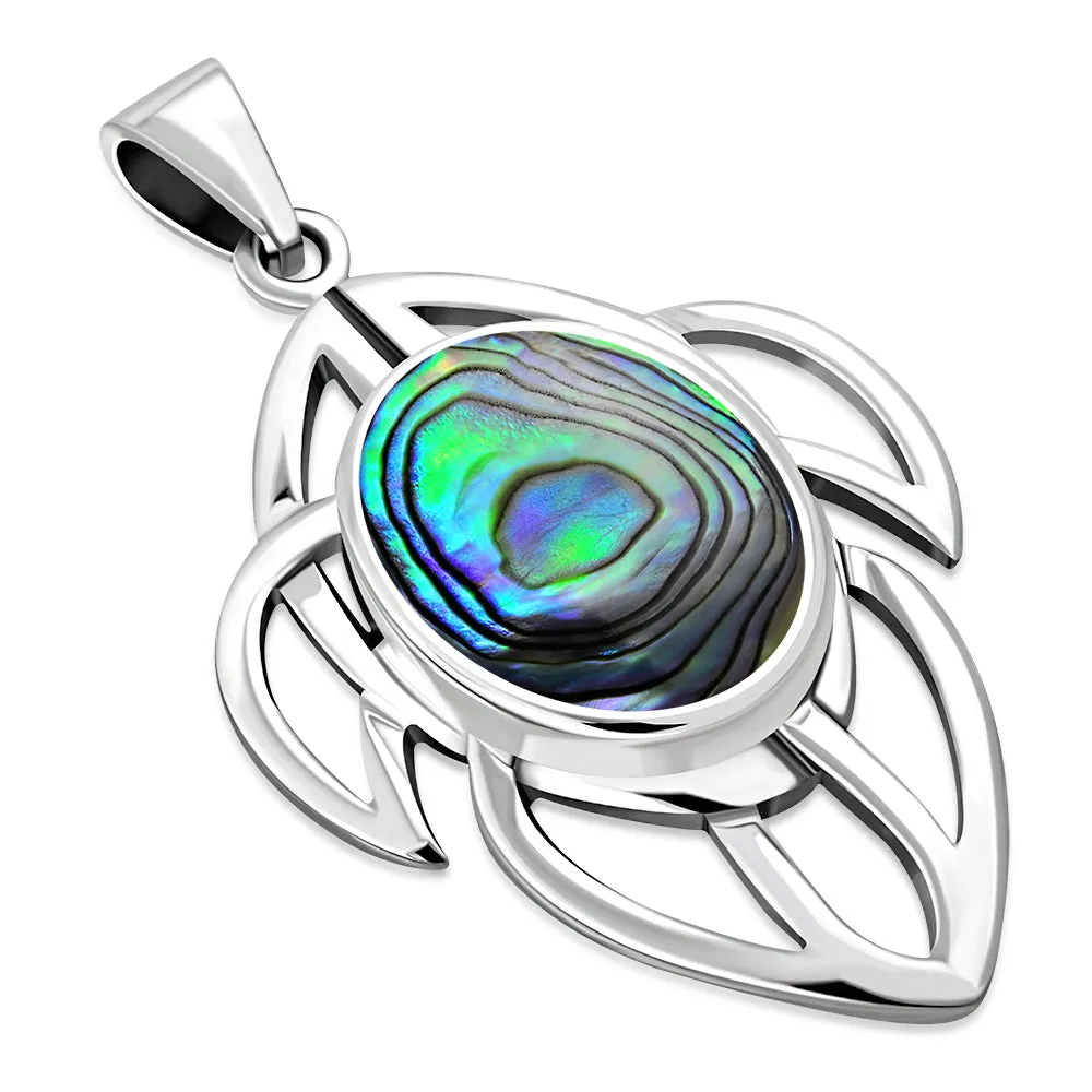 Medium Celtic Knot Abalone Shell Silver Pendant