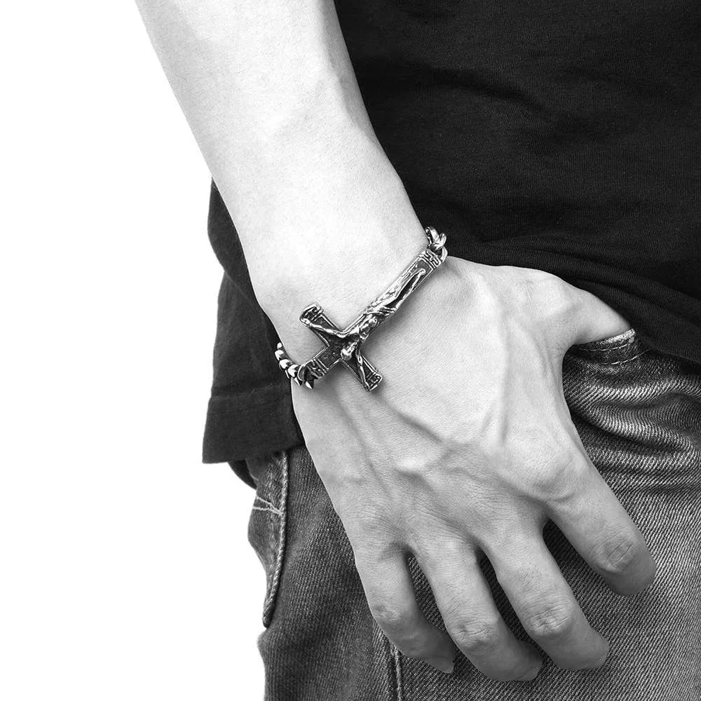 Men's Cross Bracelet <br> Steel Crucifix