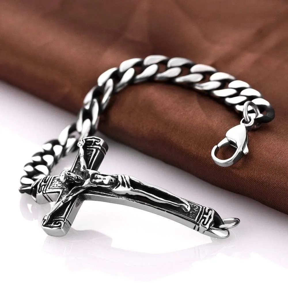 Men's Cross Bracelet <br> Steel Crucifix