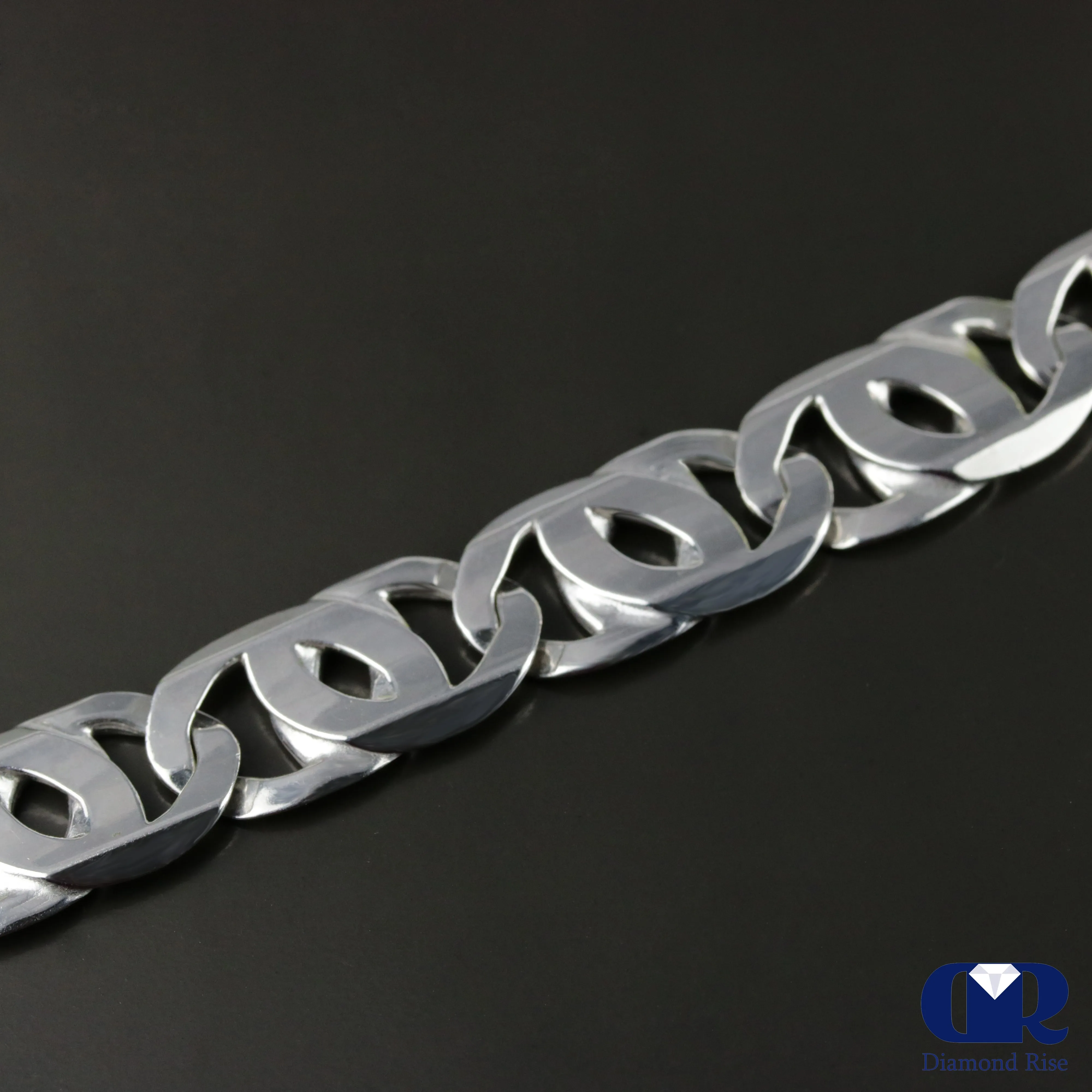 Men's Solid 14K White Gold 10.35 mm Mariner Link Chain Bracelet