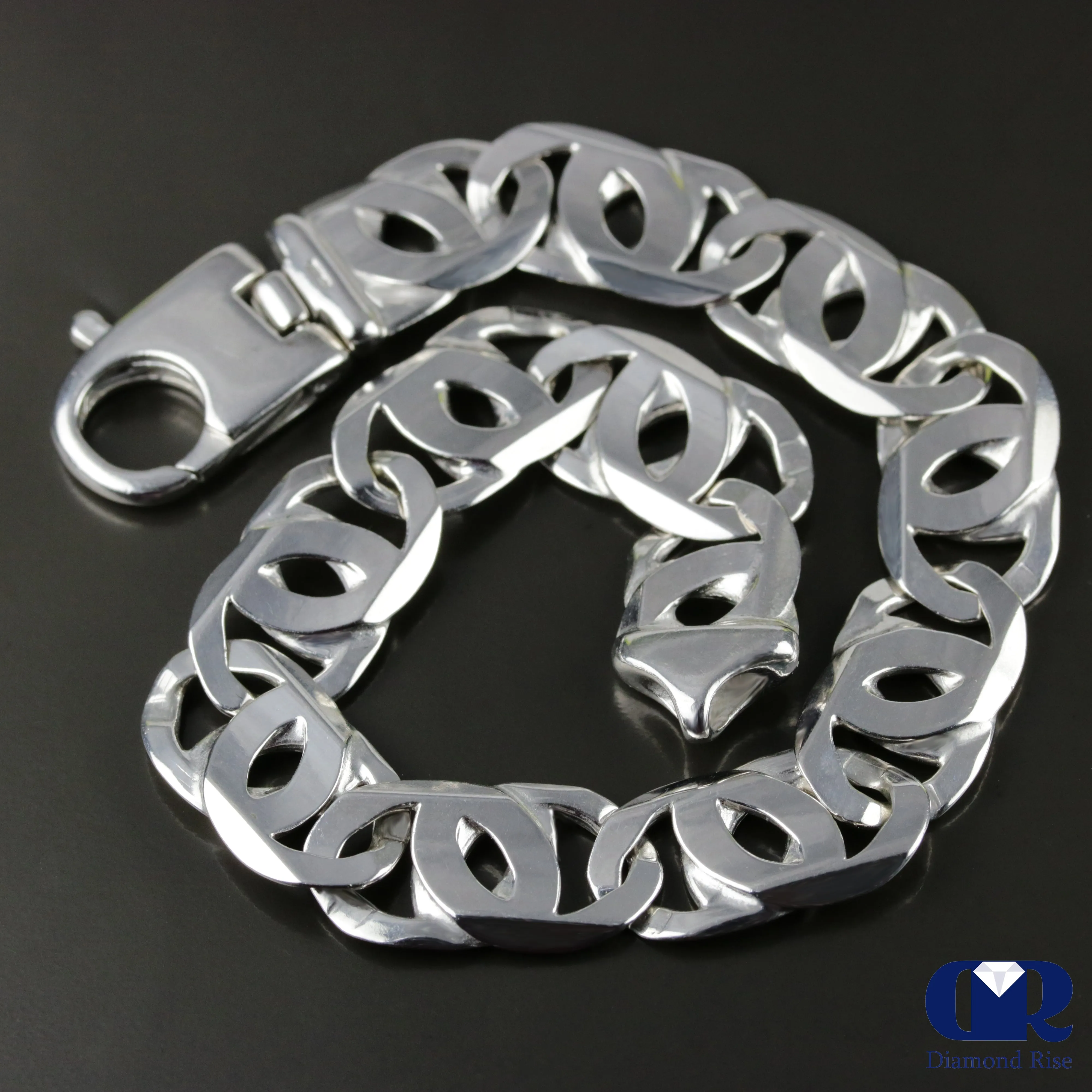 Men's Solid 14K White Gold 10.35 mm Mariner Link Chain Bracelet