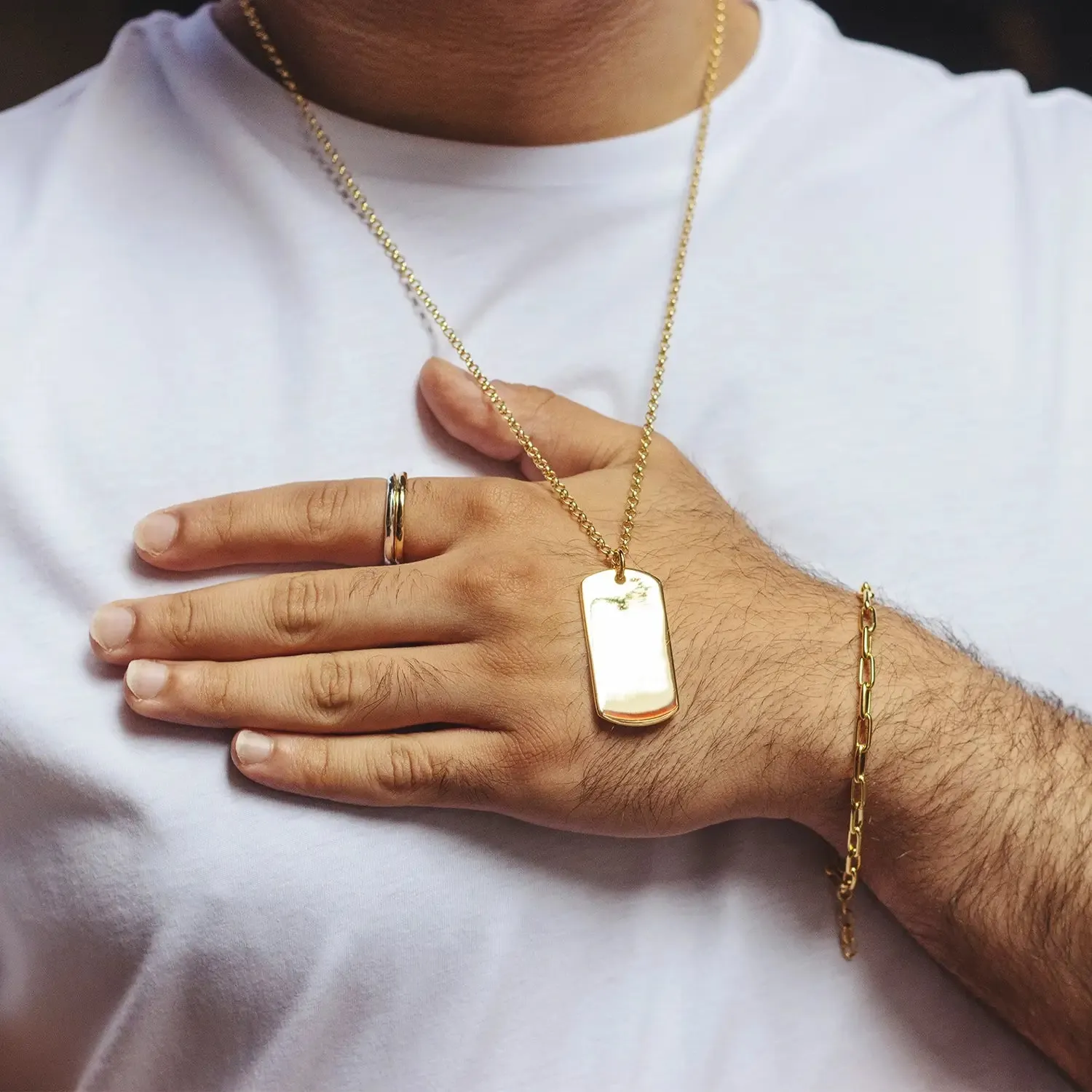 Men's XL Dog Tag Necklace Gold   Engraving