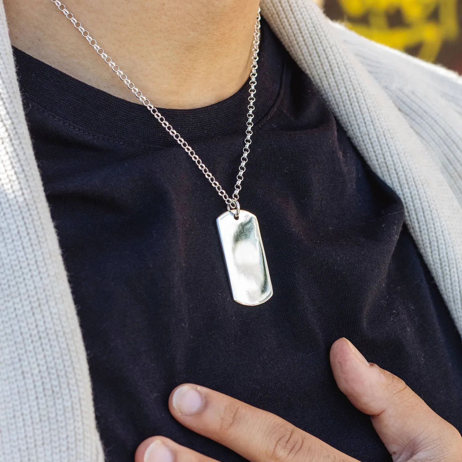 Men's XL Dog Tag Necklace Silver   Engraving