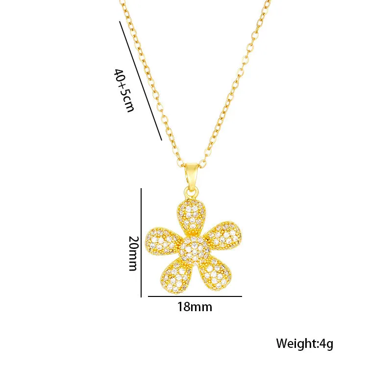 Moderate Luxury Flower Titanium Steel Diamond Inlay Necklaces