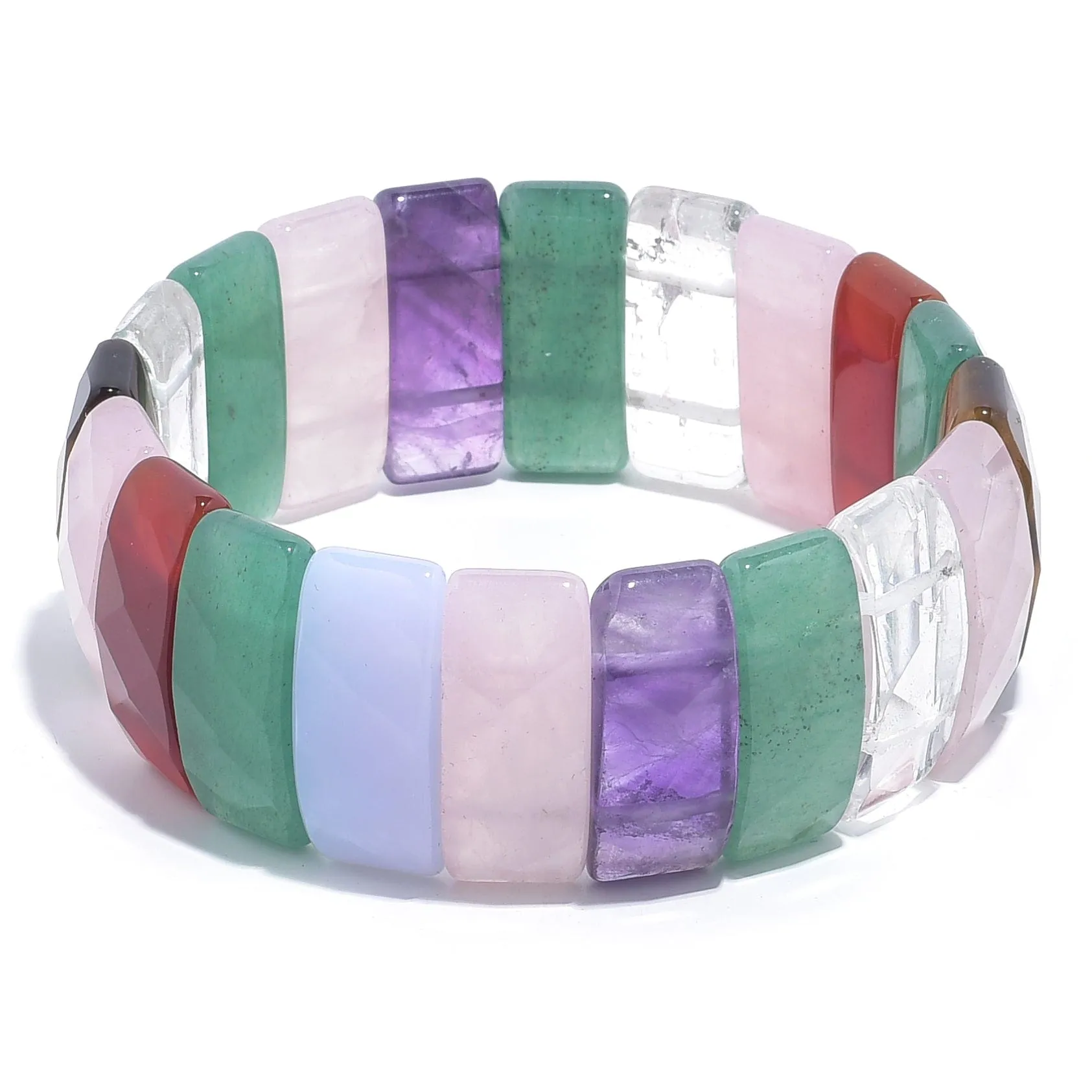 Multi Gemstone Rectangular & Faceted Natural Gemstone Elastic Bracelet