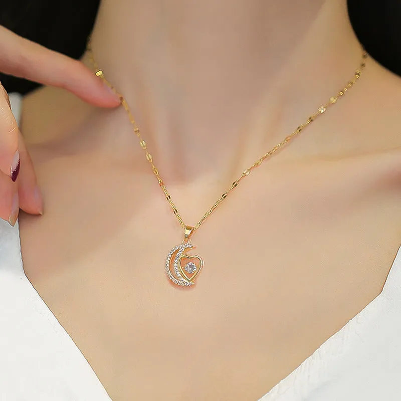 N2519 - Light Luxury Moon Love Heart Necklace