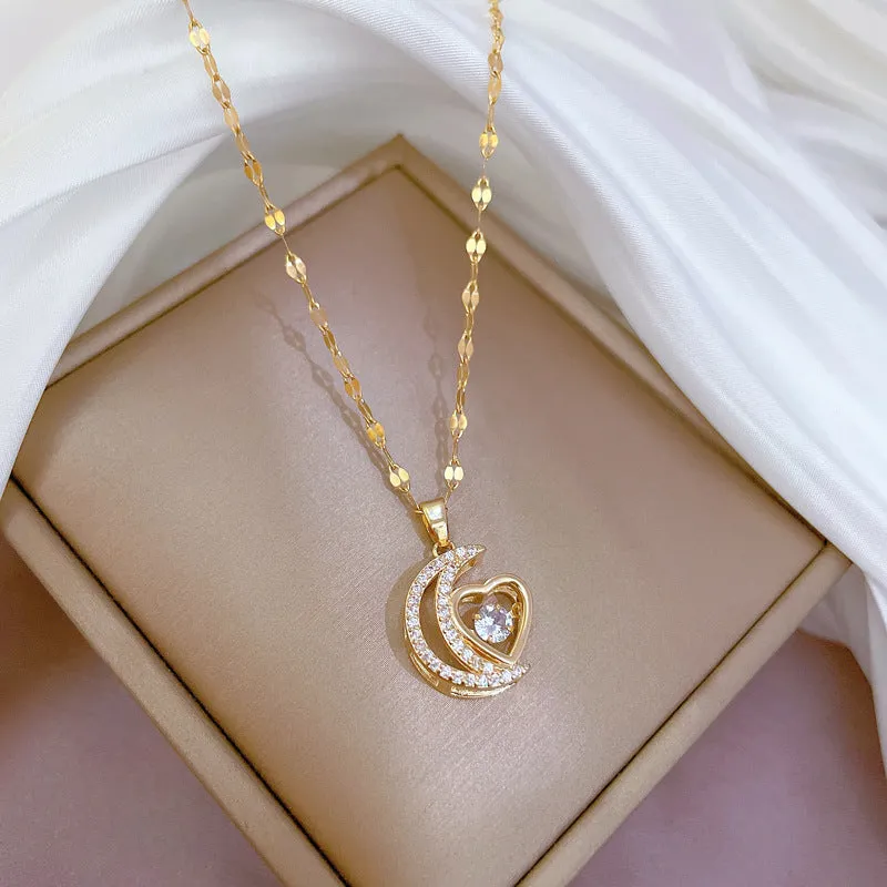 N2519 - Light Luxury Moon Love Heart Necklace