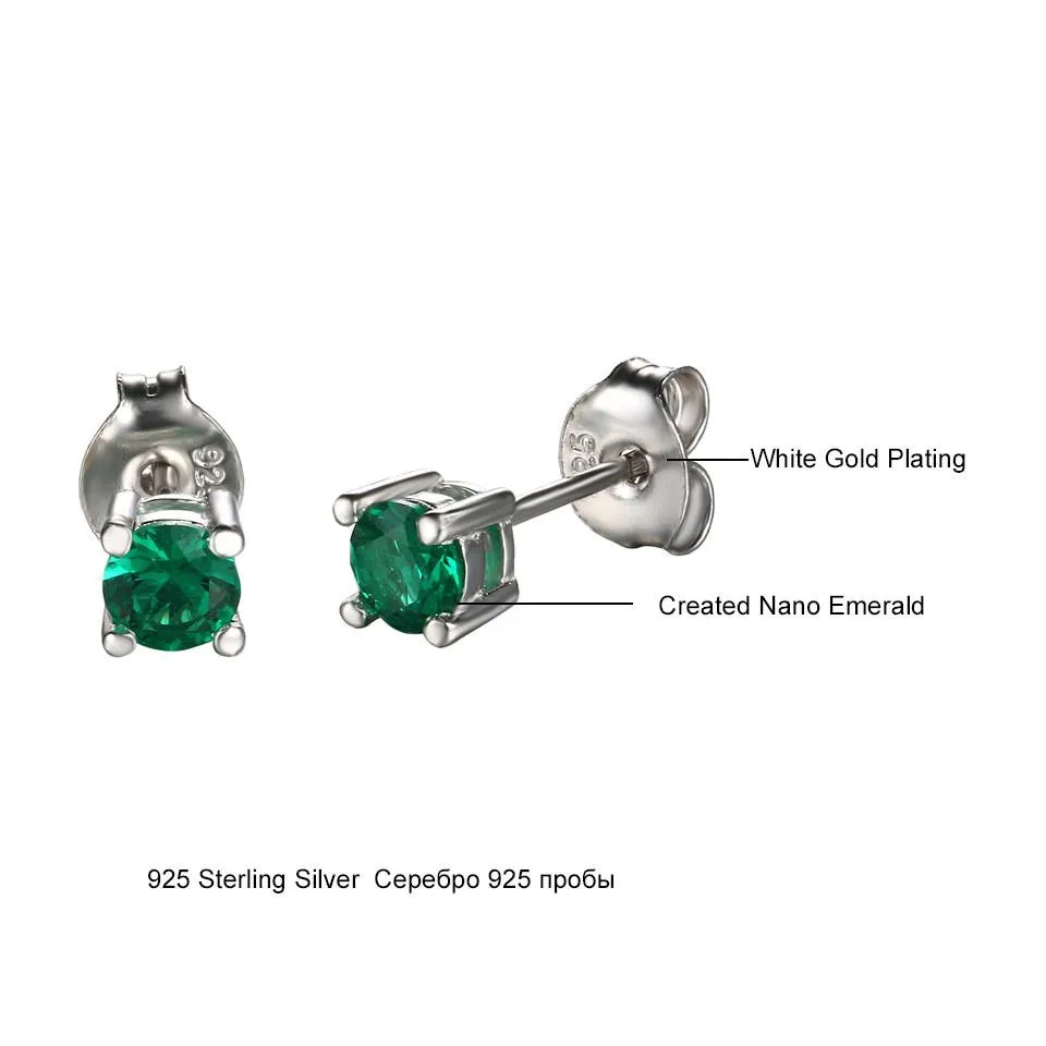 Nano Russian Emerald Genuine 925 Sterling Silver Stud Earrings